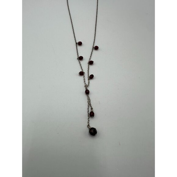 Sterling Silver Y Necklace Garnet Beads Dangle Drop Chain Delicate Jewelry - Picture 5 of 10